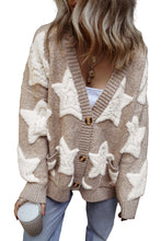 Load image into Gallery viewer, Khaki Sherpa Star Pattern Textured Sweater Cardigan with Pockets
