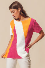 Load image into Gallery viewer, Orange Textured Knit Colorblock Short Sleeve Sweater
