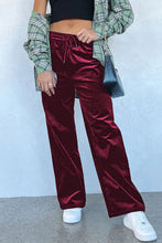 Load image into Gallery viewer, Burgundy Solid Drawstring Waist Wide Leg Pants
