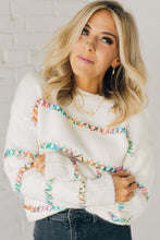 Load image into Gallery viewer, White Colorful Crossed Stitch Drop Shoulder Sweater
