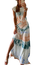 Load image into Gallery viewer, White Cap Sleeve Tie Dye Long Slit Dress
