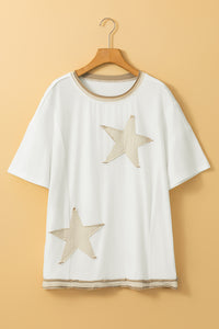 White Shooting Star Patched Oversized T Shirt