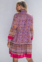 Load image into Gallery viewer, Purple Floral Smocked Puff Sleeve High Neck Mini Dress
