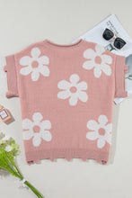 Load image into Gallery viewer, Light Pink Pearled Flower Distressed Edge Sweater T Shirt
