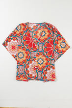 Load image into Gallery viewer, Red Floral Print Batwing Sleeve V Neck Blouse
