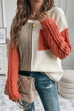 Load image into Gallery viewer, Gold Flame Colorblock Patched Pocket Drop Shoulder Sweater
