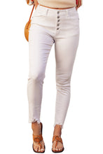 Load image into Gallery viewer, Gray Plain High Waist Buttons Frayed Cropped Denim Jeans
