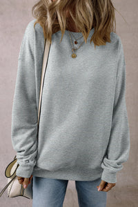 Parchment Solid Loose Crew Neck Fleece Sweatshirt