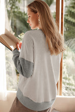 Load image into Gallery viewer, Light Grey Color Block Thumbhole Sleeve Drop Shoulder Sweatshirt
