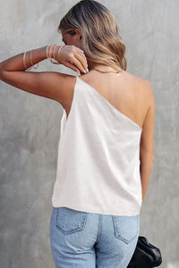 Bonbon Satin One Shoulder Loose Tank Top