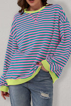 Load image into Gallery viewer, Green Stripe Oversized Contrast Trim Pullover Sweatshirt
