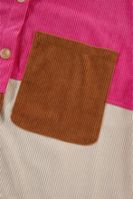 Load image into Gallery viewer, Rose Red Colorblock Curved Hem Corduroy Shacket with Pocket
