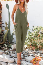 Load image into Gallery viewer, Green Textured Sleeveless V-Neck Pocketed Casual Jumpsuit
