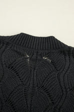 Load image into Gallery viewer, Black Hollow Out Knit V Neck Drop Shoulder Sweater
