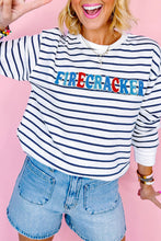 Load image into Gallery viewer, Blue Stripe Chenille FIRECRACKER Embroidered Sweatshirt
