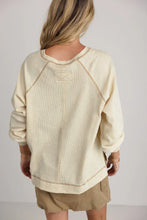 Load image into Gallery viewer, Beige Exposed Seam Textured Knit V Neck Pullover Top
