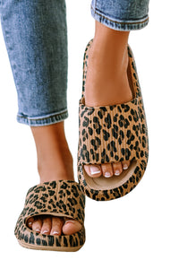 Pink Leopard Print Thick Sole Slip On Slippers