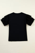 Load image into Gallery viewer, Black Tulle Ruffle Sleeve Blouse
