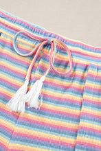 Load image into Gallery viewer, Pink Stripe Rainbow Tee Tasseled String Wide Leg Pants Set
