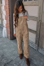 Load image into Gallery viewer, Khaki Flower Print Corduroy Overalls
