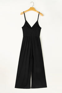 Black Wide Leg High Waist Sexy V Neck Cami Jumpsuit