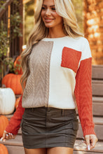 Load image into Gallery viewer, Gold Flame Colorblock Patched Pocket Drop Shoulder Sweater
