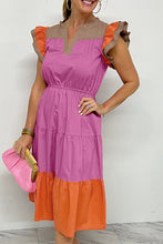 Load image into Gallery viewer, Bonbon Color Block Tiered Notched Neck Ruffle Sleeve Dress
