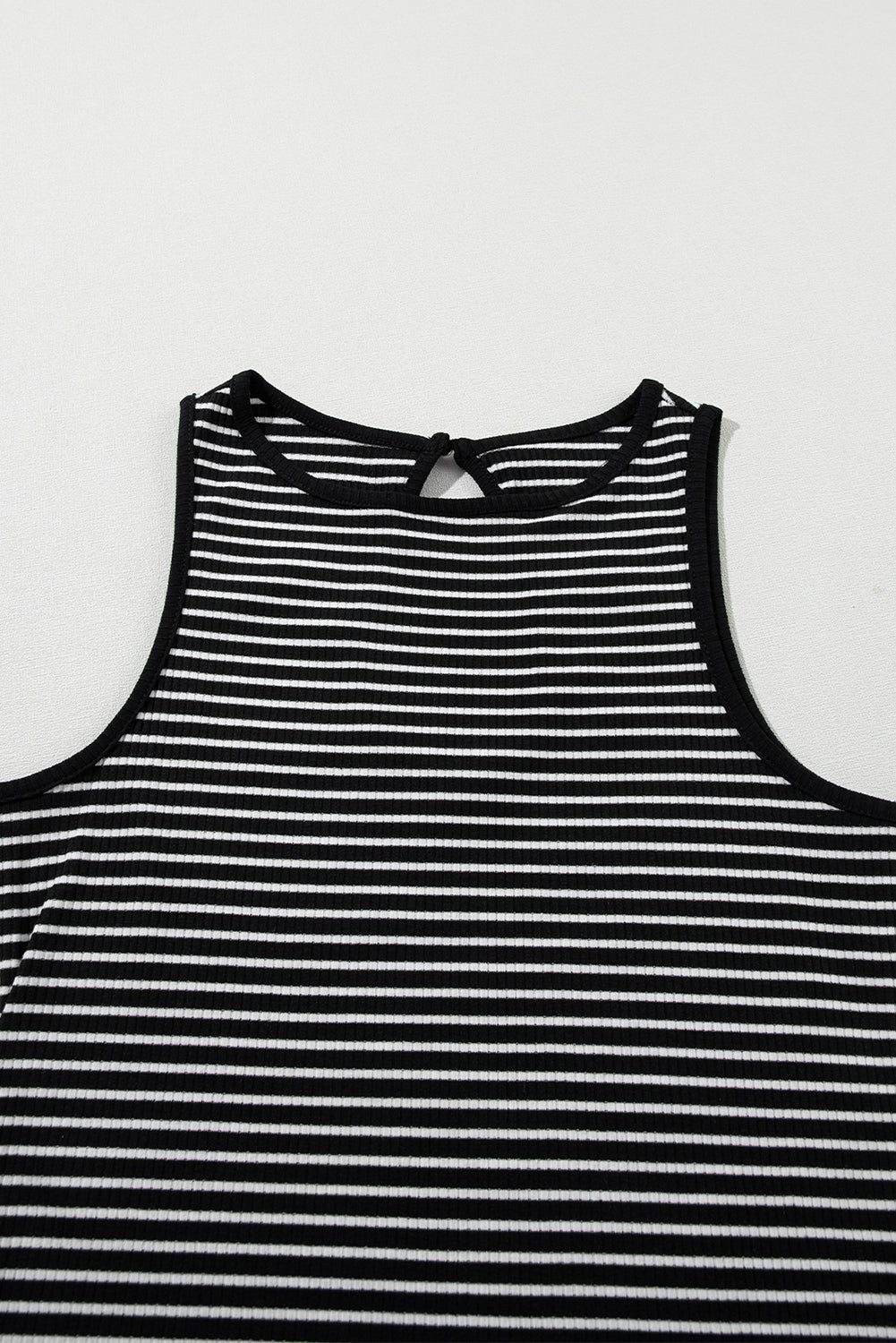 White Striped Print Ribbed Knit Sleeveless Top