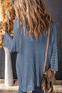 Khaki Hollow-out Bracelet Sleeve Knit Cardigan