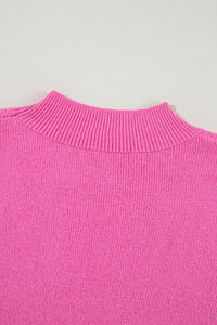 Pink Ribbed Knit Contrast Sleeve Sweater Top