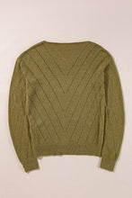 Load image into Gallery viewer, Sage Green Solid Eyelet Drop Shoulder V Neck Sweater
