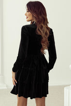 Load image into Gallery viewer, Black Velvet High Neck Tiered Ruffle Mini Dress
