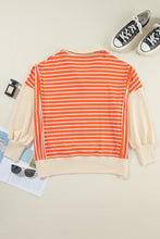 Load image into Gallery viewer, Orange Stripe Color Block Loose Fit Collared Drop Shoulder Sweatshirt
