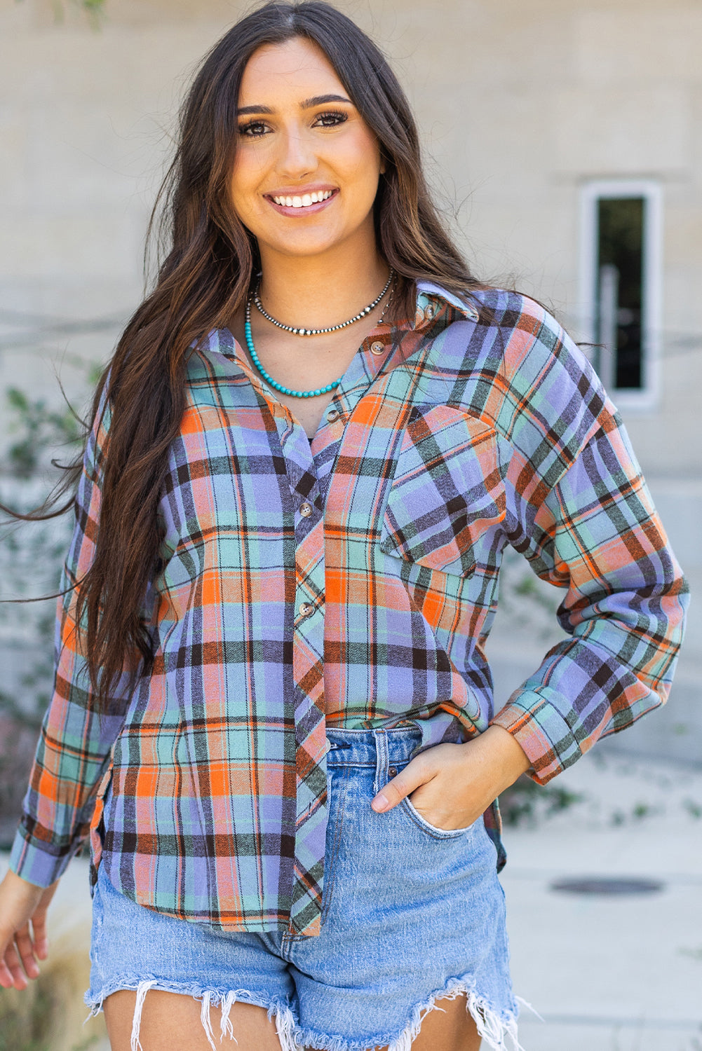 Orange Plaid Print Loose Vintage Shirt