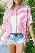 Load image into Gallery viewer, Green Stripe Dolman Sleeve Oversize Shirt
