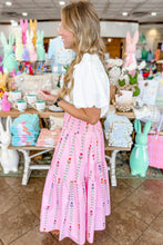 Load image into Gallery viewer, Pink Printed Smocked Tiered Maxi Skirt
