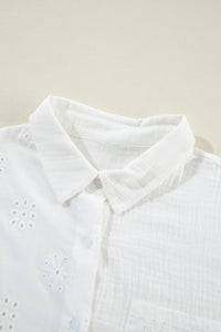 White Broidered Anglaise Crinkle Loose Shirt