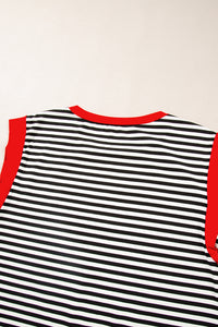 Black Stripe Colorblock Edge Round Neck Tank Top