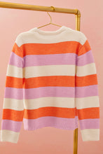 Load image into Gallery viewer, Orange Stripe Colorblock V Neck Casual Sweater
