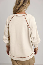 Load image into Gallery viewer, Beige Exposed Seam Textured Knit V Neck Pullover Top
