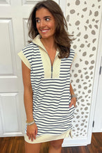 Load image into Gallery viewer, Blue Stripe Quarter Zip Collared Cap Sleeve Mini Dress
