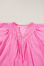 Load image into Gallery viewer, Bright Pink Textured Split Neck Patchwork Flutter Gauze Blouse
