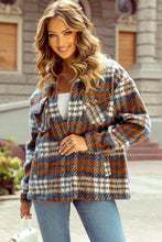 Load image into Gallery viewer, Cinnamon Plaid Print Chest Pockets Turn Down Collar Shacket
