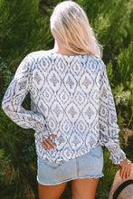 Load image into Gallery viewer, Sky Blue Geometric Print Shirred Puff Sleeve V Neck Blouse
