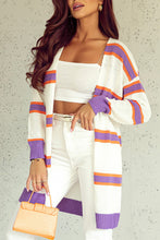 Load image into Gallery viewer, Multicolor Striped Long Sleeve Ribbed Trim Button Cardigan
