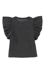 Load image into Gallery viewer, Black Ribbed Knit Ruffled Short Sleeve T Shirt
