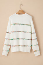 Load image into Gallery viewer, White Colorful Crossed Stitch Drop Shoulder Sweater
