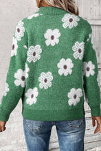 Load image into Gallery viewer, Green Floral Pattern Half Zip Drop Shoulder Sweater
