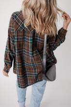 Load image into Gallery viewer, Brown Plaid Print Chest Pockets Buttoned Shirt Jacket
