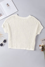 Load image into Gallery viewer, Apricot Fishnet Knit Ribbed Round Neck Short Sleeve Sweater Tee
